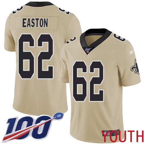 New Orleans Saints Limited Gold Youth Nick Easton Jersey NFL Football #62 100th Season Inverted Legend Jersey->youth nfl jersey->Youth Jersey